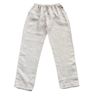 Puro Lino Women’s Flax Color 100% Linen Slightly Tapered Leg Pull-On Pants L NWT